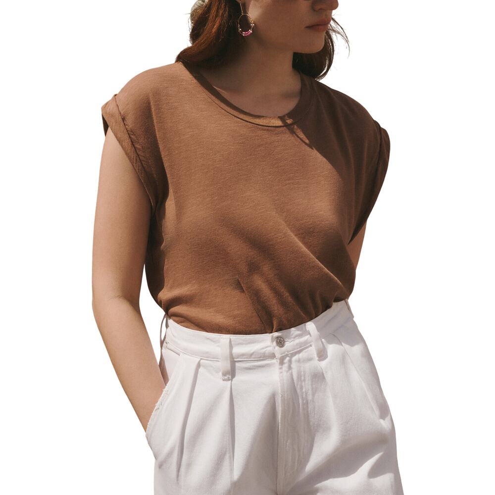 Citizens Of Humanity 'Kelsey' Brown Cotton Roll Sleeve Tee Size M